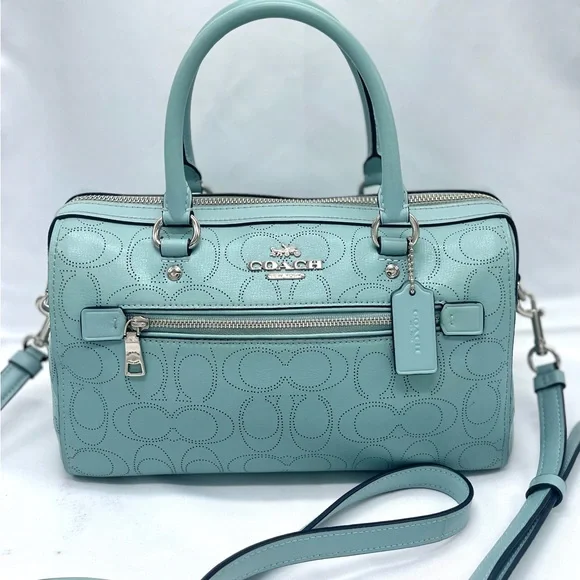 COACH Signature Perforated Leather Rowan Satchel Bag